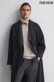 Charcoal - Reiss Layah Relaxed Wool Blend Double Breasted Coat (271581) | BGN1 026