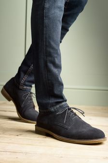 Navy Blue Suede Derby Shoes (271621) | BGN 120