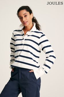 Crèmekleurig/marineblauw - Joules Sammie Striped Heavyweight Cotton Rugby Shirt (271654) | €92