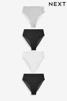 Black/White High Rise High Leg Cotton and Lace Knickers 4 Pack (271706) | 27 €