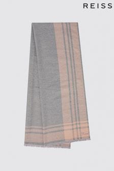 Reiss Pink/Grey Clara Checked Embroidered Scarf (272201) | OMR51