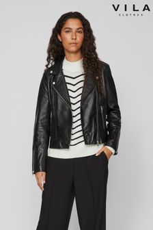 VILA Black Faux Leather Jacket (272248) | OMR83