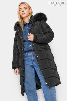 PixieGirl Petite Black Faux Fur Trim Padded Coat (272283) | AED471