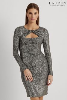 Коктейльное платье с отделкой металлик и пайетками Lauren Ralph Lauren перекрученной отделкой спереди (272866) | €232