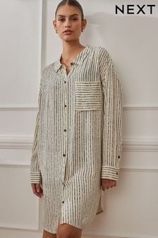 Ecru Stripe Satin Nightshirt (273000) | ￥4,300