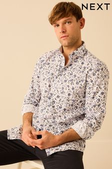 White/Blue Floral Regular Fit Single Cuff Printed Trimmed Shirt (273021) | ₪ 90