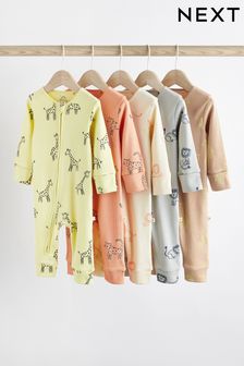 Fluro Safari Animal Baby Footless Zipped Sleepsuits 5 Pack (0mths-3yrs) (273153) | €44 - €47