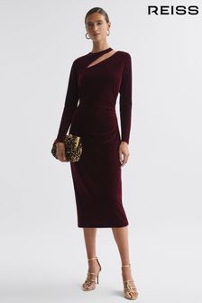 Reiss Berry Macey Velvet Cut-Out Midi Dress (273193) | $233