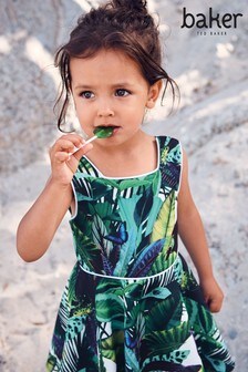 Robe Baker by Ted Baker verte à encolure haute et imprimé feuilles