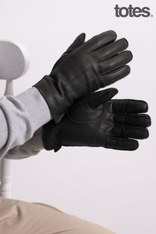 Черный - Мужские кожаные перчатки Totes Isotoner Premium 3 Point с подкладкой из искусственного меха (274327) | €46