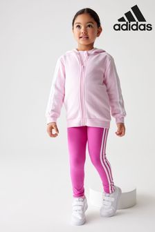 adidas Light Pink Sportswear Essentials 3 Stripes Zip Hooded Jacket (274571) | €43