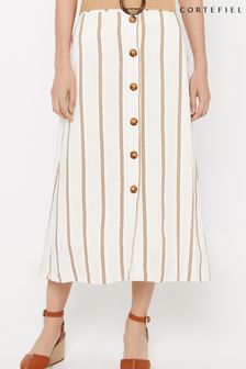 Cortefiel Striped Midi White Skirt (274740) | €27