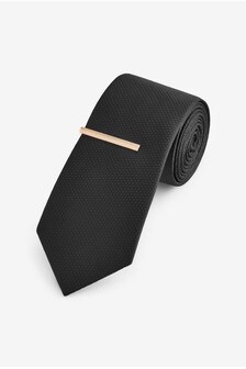 Textured Tie With Tie Clip Set