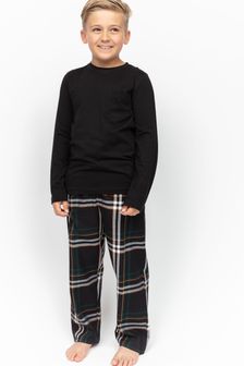 Top de jersey de manga larga Minijammies y pantalón de pijama a cuadros en negro (275047) | 35 €