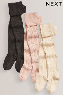 Charcoal Grey/Pink/Cream 3 Pack Cotton Rich Cable Tights (275337) | €23 - €33