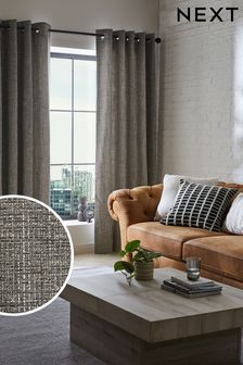 Grey Textured Fleck Eyelet Lined Curtains (275573) | $123 - $264
