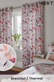 Pink/Cream Floral Eyelet Blackout/Thermal Curtains (275632) | kr558 - kr1,228