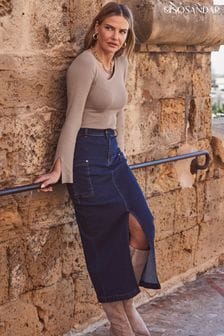 Sosandar Blue Denim Pocket Detail Midi Skirt (275962) | kr714