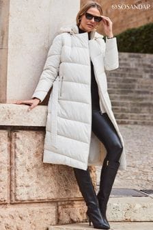 Sosandar Ivory Longline Padded Coat With Removable Hood (275981) | AED804