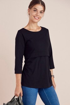 שחור - חולצת שכבות להנקה/להריון מתערובת כותנה אורגנית (276049) | ‏58 ₪