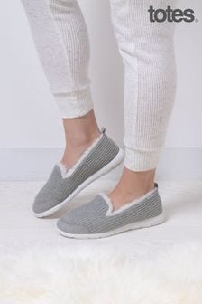 Totes Grey Isotoner Ladies Iso-Flex Waffle Full Back Slippers (276336) | $65