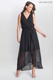 Gina Bacconi Imogen Sleevless Wrap Black Dress (276943) | €130