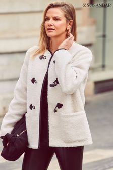 Sosandar Collarless Super Cosy Borg Coat With Faux Fur Leather Toggle (277294) | kr2 290