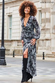 Sosandar Black Paisley Print Wrap Maxi Dress (277486) | €124