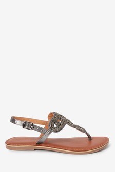 Grey Beaded Toe Thong Sandals (277631) | €11 - €13.50