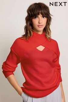 Red Cross Neck Detail Jumper (277713) | AED180