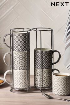 Grey Geo Embossed Set of 6 Stacking Mugs Mugs (278081) | $40