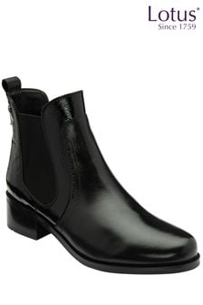 Lotus Black Leather Pull-On Ankle Boots (279216) | 396 QAR