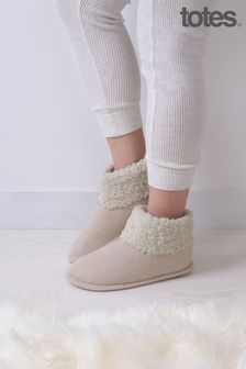 Totes Cream Isotoner Ladies Cable Boot Slippers (279382) | ₪ 151
