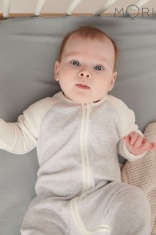 MORI Grey Raglan Sleeve Zip-Up Sleepsuit