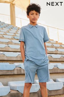 Blue Zip Neck Polo Shirt And Shorts Set (3-16yrs) (279560) | kr250 - kr390