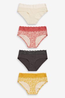 Lot de 4 culottes en coton mélangé avec bordure en dentelle