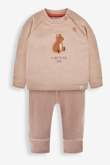 JoJo Maman Bébé Stone Bear Applique Sweatshirt & Cosy Trouser Set (279650) | €34