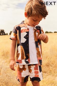 Tan Brown - Short Sleeves Printed Shirt And Shorts Set (3mths-12yrs) (279758) | kr250 - kr360