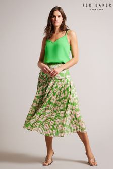 Ted Baker Green Maryin Printed Pleated Skirt (280875) | $250