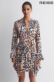 Reiss Nude/Black Sylvie Animal Print Asymmetric Belted Dress (281380) | $350