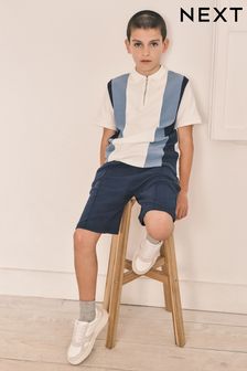 Weiß-blau - Polo-Shirt und Shorts Set mit RV-Kragen am Kragen (3-16yrs) (281577) | 24 € - 35 €
