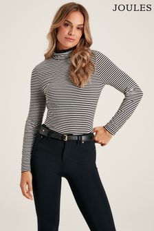 Joules Amy Black/Cream Long Sleeve High Neck Jersey Top (282608) | €40