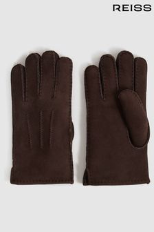 Reiss Chocolate Aragon Suede Shearling Gloves (282936) | $156