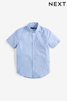 Modra enobarvna - Oxford srajca s kratkimi rokavi in visoko visoko bombažno obrobo (3–16 let) (283164) | €14 - €21