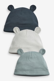 Blue Plain 3 Pack Baby Bear Ear Beanie Hats (0-18mths) (283262) | DKK78