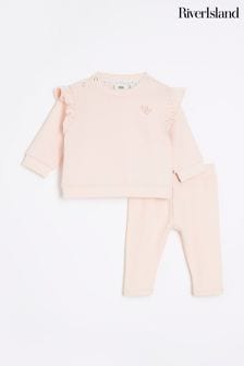 River Island Pink Sweat Baby Girls Leggings Set (283288) | 89 QAR