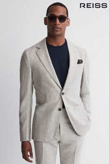 Reiss Soft Grey Flock Slim Fit Single Breasted Checked Wool Blazer (283837) | 456 €