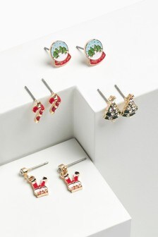 Rouge/vert - Lot de 4 paires de clous d'oreilles motif Noël (284428) | €6