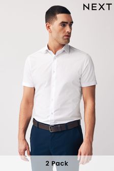 White Slim Fit Easy Care Short Sleeve Shirts 2 Pack (285494) | kr353
