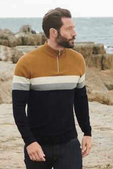 סוודר עם צווארון עם רוכסן בגווני קולור בלוק